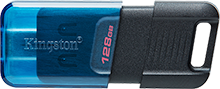 Флеш-накопитель USB 3.2  128GB  Kingston  DataTraveler 80 M  (USB 3.0/3.2 + Type C)  чёрный/синий (DT80M/128GB)