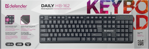 Клавиатура проводная DEFENDER Daily HB-162 RU,104 кнопки + FN, 1.8м, черная (1/20) (45162) фото 2