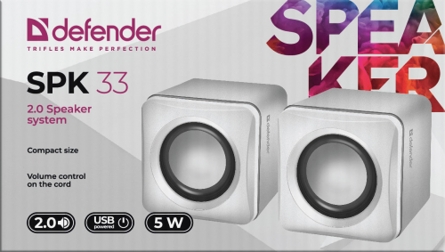 Активная система DEFENDER 2.0, SPK-33, белый, 5 Вт, USB (1/100) (65631) фото 6