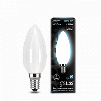 Лампа светодиодная GAUSS Filament Свеча 5W 450lm 4100К Е14 milky 1/10/50 (103201205)