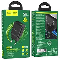 Блок питания сетевой 1 USB, 1 Type-C, HOCO N28 Founder, 3000mA, пластик, QC3.0, PD20Вт, цвет: чёрный (1/13/130) (6931474783509)