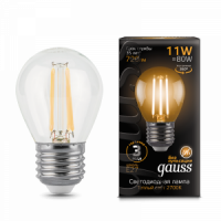 Лампа светодиодная GAUSS Filament Шар 11W 810lm 2700К Е27 1/10/50 (105802111)