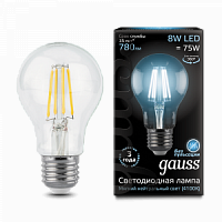 Лампа светодиодная GAUSS Filament А60 8W 780lm 4100К Е27 1/10/40 (102802208)