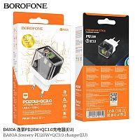 Блок питания сетевой 1 USB, Type-C Borofone BA80A Scenery, пластик, PD20Вт, 3.0A, цвет: чёрный (1/35/140) (6941991105159)