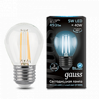 Лампа светодиодная GAUSS Filament Шар 5W 450lm 4100К Е27 1/10/50 (105802205)