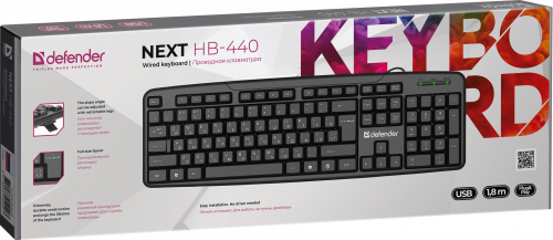 Клавиатура проводная DEFENDER Next HB-440 RU, полноразмерная, черная (1/20) (45440) фото 8