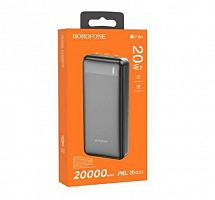 Мобильный аккумулятор Аккумулятор внешний Borofone BJ19A, 20000mAh, пластик, QC3.0, 1 USB выход, микро USB, PD20W, индикатор, 3.0A, цвет: чёрный (1/29) (6974443381603)