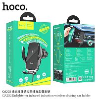 Держатель автомобильный HOCO CA202 Enlightener, для смартфона, беспроводная зарядка, 15W, пластик, воздуховод, цвет: чёрный (1/74) (6931474781352)