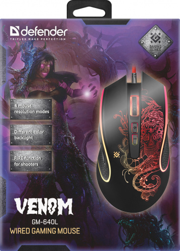 Мышь проводная игровая DEFENDER Venom GM-640L, USB, 8 кн., 3200dpi, черный  (1/40) (52640) фото 11