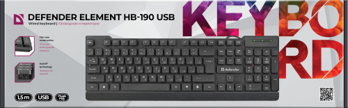 Клавиатура проводная DEFENDER Element HB-190 USB RU, полноразмерная, ,черная  (45191) фото 7