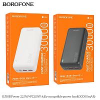 Мобильный аккумулятор Аккумулятор внешний Borofone BJ38B Power, 30000mAh, PD20Вт, пластик,  2 USB выхода, Type-C, 3.0A, цвет: белый (1/24) (6941991105616)