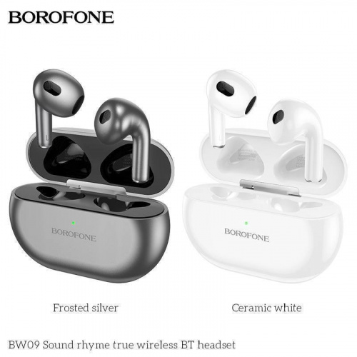 Наушники внутриканальные Borofone BW09 Sound, пластик, bluetooth 5.1, микрофон, цвет: белый (1/22/132) (6974443381955)