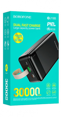 Мобильный аккумулятор Аккумулятор внешний Borofone BJ19B, 30000mAh, пластик, QC3.0, 1 USB выход, микро USB, PD20W, индикатор, 3.0A, цвет: чёрный (1/19) (6974443386851)