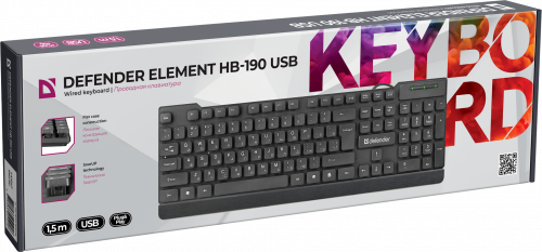 Клавиатура проводная DEFENDER Element HB-190 USB RU, полноразмерная, ,черная  (45191) фото 8
