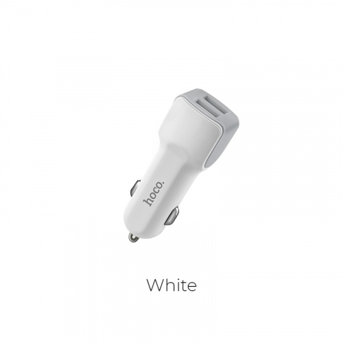 Блок питания автомобильный 2 USB HOCO Z23, Grand Style, 2400mA, soft touch, цвет: белый (1/25/250) (6957531078005)