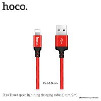 Кабель USB - 8 pin HOCO X14 Times speed, 2.0м, круглый, 2.0A, ткань, цвет: красный (1/33/330) (6957531062899)