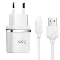 Блок питания сетевой 1 USB HOCO C11, 1000mA, пластик, кабель микро USB, цвет: белый (1/10/100) (6957531047742)