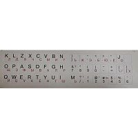 Наклейка-шрифт для клавиатуры D2 Tech SF-03RB, русский и английский шрифт, красный и черный цвет, на сером фоне