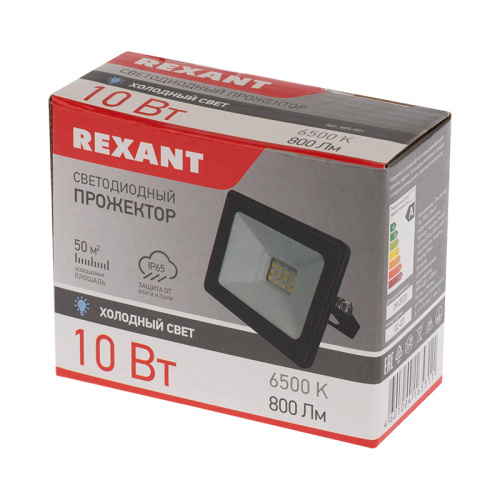 Прожектор светодиодный REXANT 10 Вт 200–260В IP65 800 лм 6500 K холодный свет (1/40) (605-001) фото 2