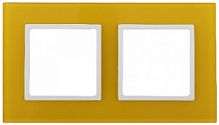 Рамка ЭРА, серии ЭРА Elegance, скрытой установки, на 2 поста, стекло, жёлтый+бел