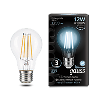 Лампа светодиодная GAUSS Filament А60 12W 1250lm 4100К Е27 1/10/40 (102902212)