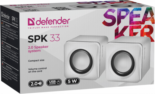 Активная система DEFENDER 2.0, SPK-33, белый, 5 Вт, USB (1/100) (65631) фото 4