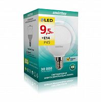 Лампа светодиодная SMARTBUY P45 9,5Вт 3000K E14 (глоб, теплый свет) (1/10) (SBL-P45-9_5-30K-E14)