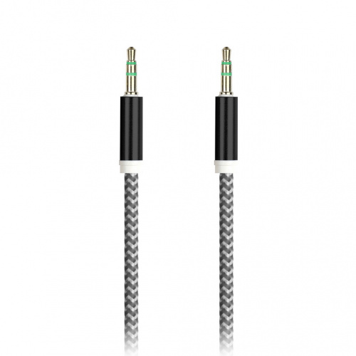 AUX кабель 3.5-3.5 мм (M-M), 1 м, черный, нейлоновая оплетка, (A-35-35 black)/100