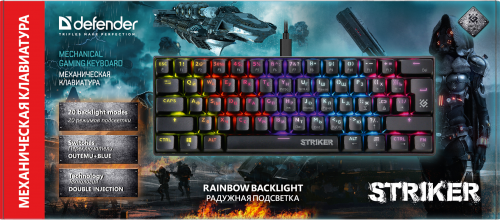 Клавиатура проводная игровая механическая DEFENDER Striker GK-380L RU,Rainbow,61 клавиша, черная (45380) фото 5
