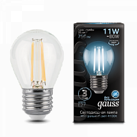 Лампа светодиодная GAUSS Filament Шар 11W 830lm 4100К Е27 1/10/50 (105802211)