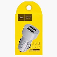 Блок питания автомобильный 2 USB HOCO Z2A, пластик, цвет: белый (1/28/280) (6957531069546)