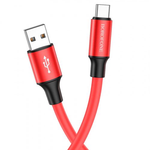 Кабель USB - Type-C Borofone BX82 Bountiful, 1.0м, круглый, 3.0A, силикон, цвет: красный (1/33/330) (6974443386240)