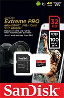 Карта памяти MicroSD  32GB  SanDisk Class 10 Extreme Pro (100 Mb/s) + SD адаптер (SDSQXCG-032G-GN6MA)