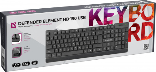 Клавиатура проводная DEFENDER Element HB-190 USB RU, полноразмерная, ,черная  (45191) фото 5