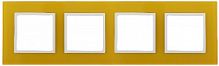 Рамка ЭРА, серии ЭРА Elegance, скрытой установки, на 4 поста, стекло, жёлтый+бел