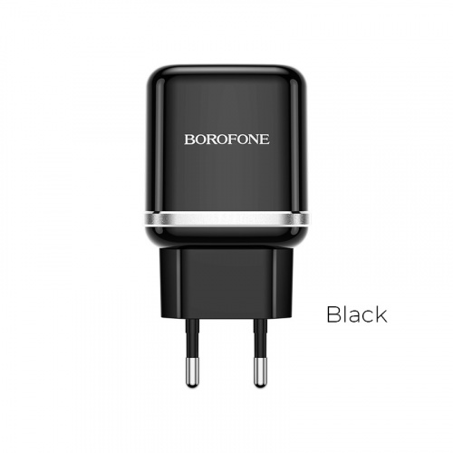 Блок питания сетевой 1 USB Borofone BA36A, Hight Speed, пластик, QC3.0, цвет: чёрный (1/65/260) (6931474715968)