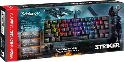 Клавиатура проводная игровая механическая DEFENDER Striker GK-380L RU,Rainbow,61 клавиша, черная (45380) фото 4