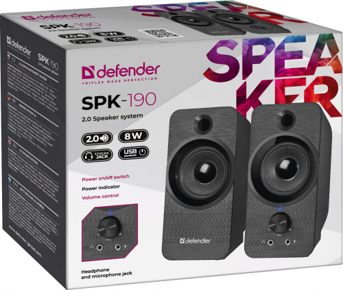 Акустическая система Defender 2.0 SPK-190 черный, 8 Вт, питание от USB (1/24) (65190) фото 7