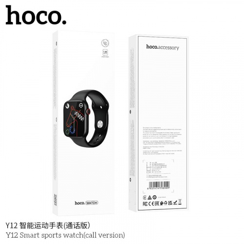 Смарт- часы HOCO Y12, пластик, bluetooth 5.0, IP67, (call version) цвет: чёрный (1/50) (6931474798909)