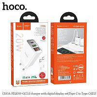 Блок питания сетевой 1 USB, Type-C HOCO C100A, 20Вт, QC3.0, PD, кабель Type-C, Type-C, цвет: белый (1/13/130) (6931474769824)
