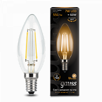 Лампа светодиодная GAUSS Filament Свеча 7W 550lm 2700К Е14 1/10/50 (103801107)