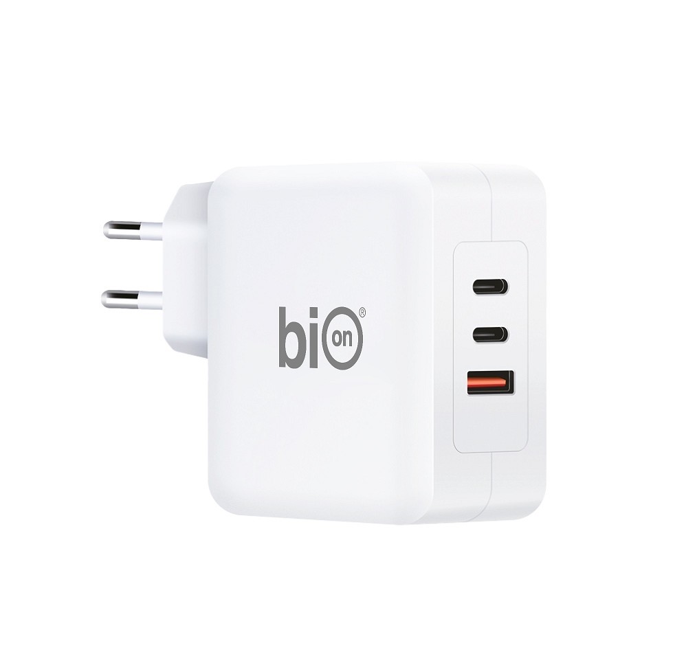 Сетевое Зарядное Устройство Bion, GaN, USB-A + 2*USB-C, PowerDelivery, 100  Вт, белый [BXP-GAN-PD-A2C-100W] (1/100)