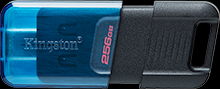 Флеш-накопитель USB 3.2  256GB  Kingston  DataTraveler 80 M  (USB 3.0/3.2 + Type C)  чёрный/синий (DT80M/256GB)