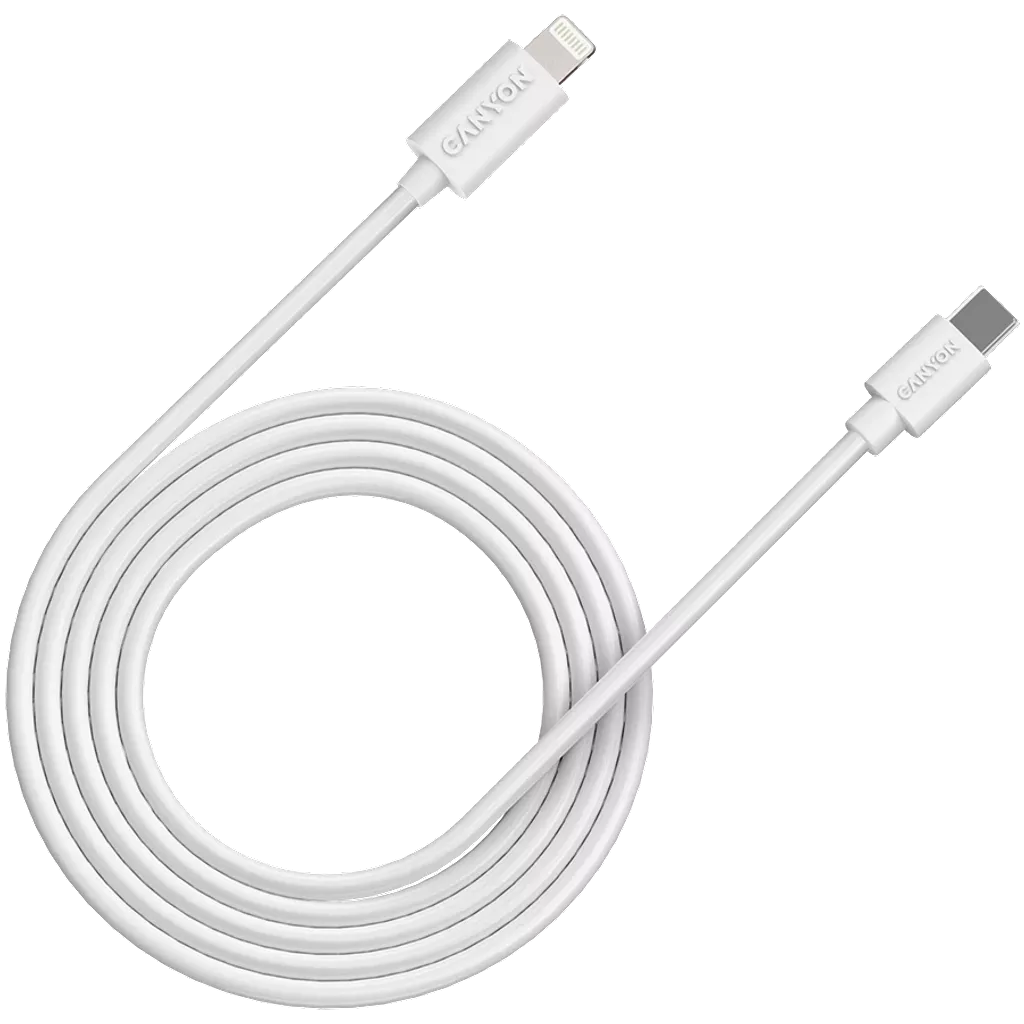 Кабель 8-pin Lightning - USB-Type C, Canyon CFI-12, 2 м, быстрая зарядка  PD, белый (1/90) (CNE-CFI12W)