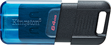 Флеш-накопитель USB 3.2  64GB  Kingston  DataTraveler 80 M  (USB 3.0/3.2 + Type C)  чёрный/синий (DT80M/64GB)