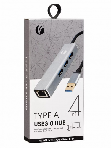 Переходник USB 3.0 -->RJ-45 1000Mbps+3 USB3.0, Aluminum Shell, 0.2м VCOM <DH312A>(1/150) фото 4