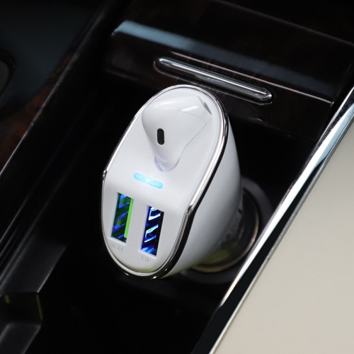 Блок питания автомобильный 2 USB HOCO E47 Traveller, 2000mA, QC3.0, с гарнитурой Bluetooth, пластик, белый (6931474713377) фото 4