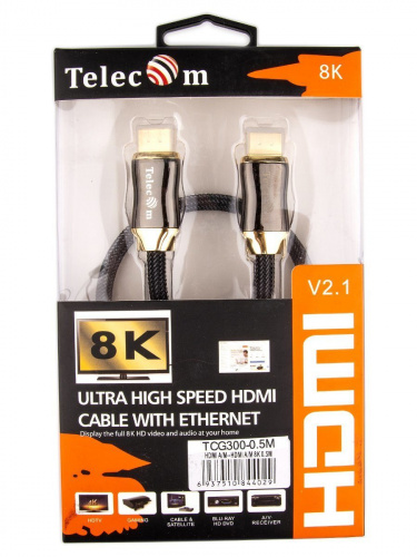 Кабель HDMI 19M/M,ver. 2.1, 8K@60 Hz 0.5m метал разъемы, нейлоновая оплетка Telecom <TCG300-0.5M> (1/50) фото 5