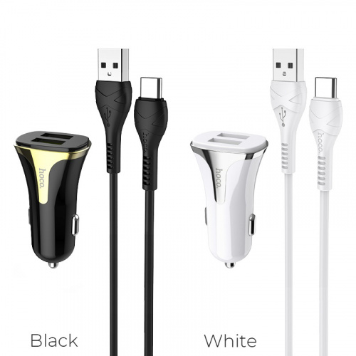 Блок питания автомобильный 2 USB HOCO Z31, Universe, 3400mA, пластик, QC3.0, кабель Type-C, цвет: белый (1/14/140) (6931474709868) фото 5