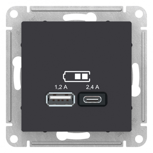 Механизм розетки USB 1-м С/У ATLASDESIGN A+С 5В/2.4А 2х5В/1.2А карбон Systeme Electric ATN001039 (1)